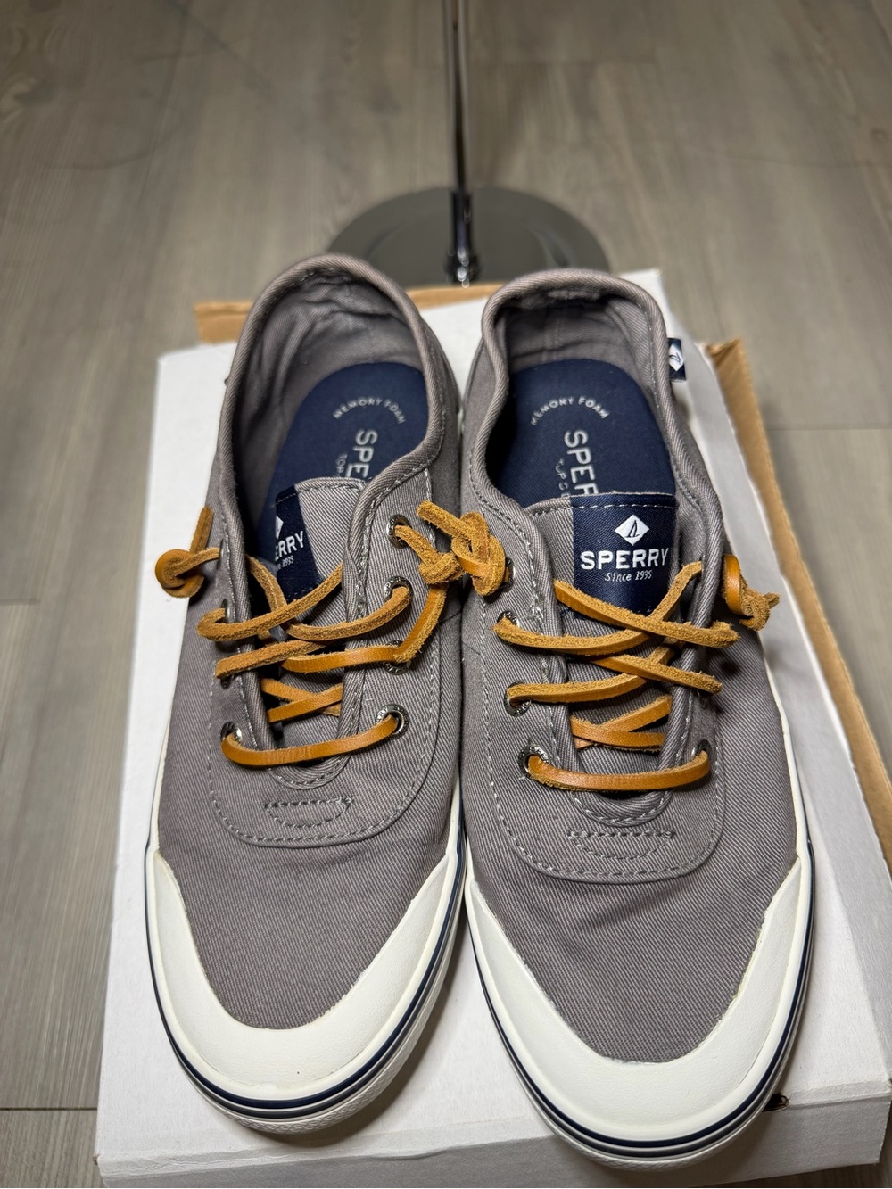 Sperry Men's Gray Canvas Boat Shoes with Tan Laces